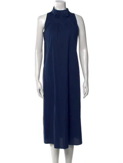 Pre-owned Goop G. Label Mock Neck Midi Length Dress In Blue