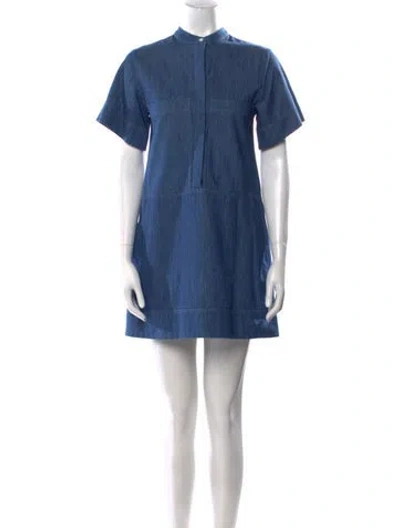 Pre-owned Goop G. Label Mock Neck Mini Dress In Blue