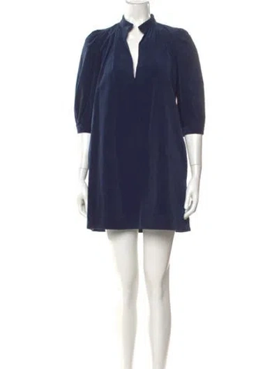 Pre-owned Goop G. Label Mock Neck Mini Dress In Blue