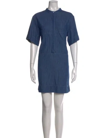 Pre-owned Goop G. Label Mock Neck Mini Dress In Blue