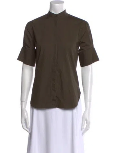 Pre-owned Goop G. Label Mock Neck Short Sleeve Button-up Top In Green