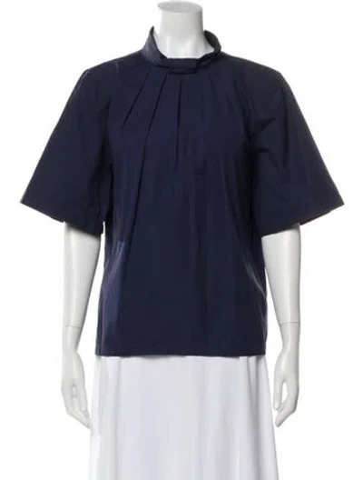 Pre-owned Goop G. Label Mock Neck Short Sleeve Top In Blue