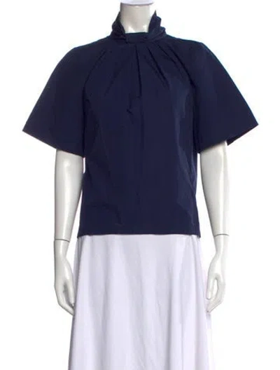 Pre-owned Goop G. Label Mock Neck Short Sleeve Top In Blue