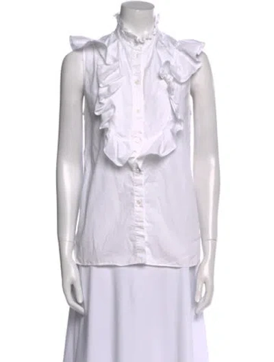 Pre-owned Goop G. Label Mock Neck Sleeveless Blouse In White