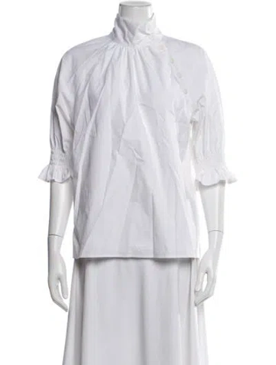 Pre-owned Goop G. Label Mock Neck Three-quarter Sleeve Blouse In White