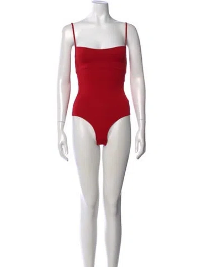 Pre-owned Goop G. Label Nylon Square Neckline Bodysuit In Red