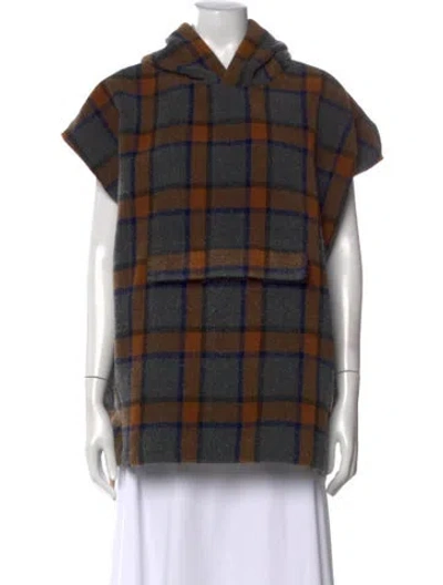 Pre-owned Goop G. Label Plaid Print Crew Neck Sweater In Brown