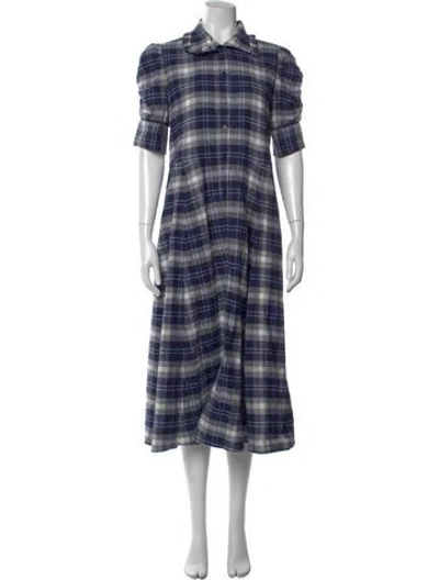 Pre-owned Goop G. Label Plaid Print Long Dress In Blue