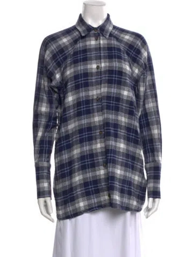 Pre-owned Goop G. Label Plaid Print Long Sleeve Button-up Top In Blue