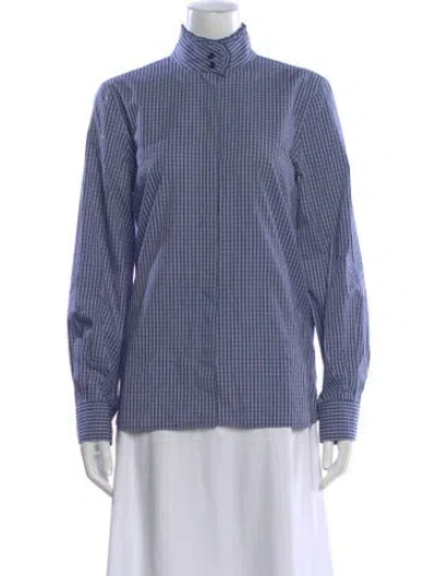 Pre-owned Goop G. Label Plaid Print Long Sleeve Button-up Top In Blue