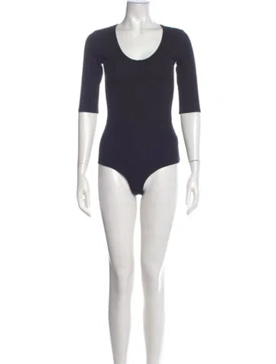 Pre-owned Goop G. Label Scoop Neck Three-quarter Sleeve Bodysuit In Black