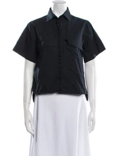 Pre-owned Goop G. Label Short Sleeve Button-up Top In Blue