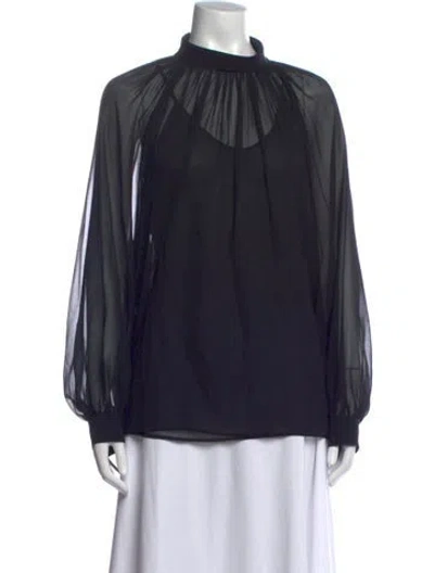 Pre-owned Goop G. Label Silk Mock Neck Blouse In Black