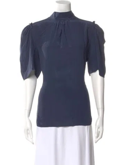 Pre-owned Goop G. Label Silk Mock Neck Blouse In Blue