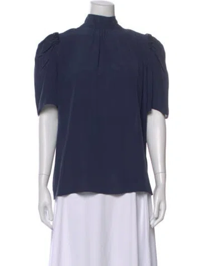 Pre-owned Goop G. Label Silk Mock Neck Blouse In Blue