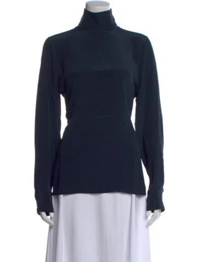 Pre-owned Goop G. Label Silk Turtleneck Top In Blue
