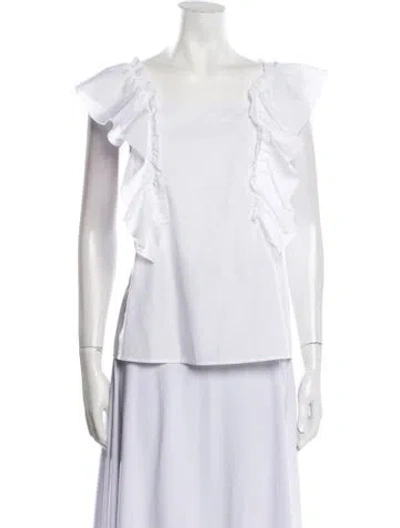 Pre-owned Goop G. Label Square Neckline Short Sleeve Blouse In White