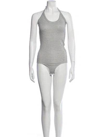 Pre-owned Goop G. Label Striped Halterneck Bodysuit In Gray