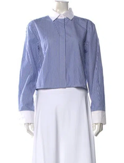 Pre-owned Goop G. Label Striped Long Sleeve Button-up Top In Blue