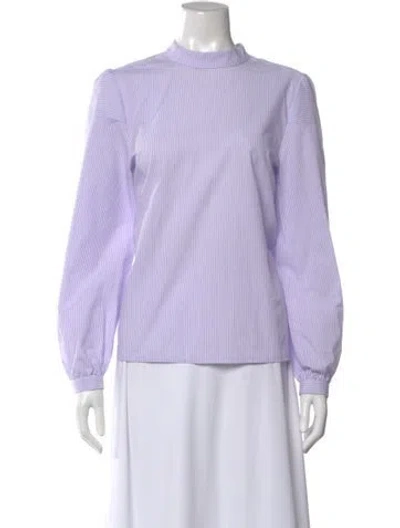 Pre-owned Goop G. Label Striped Mock Neck Blouse In Blue