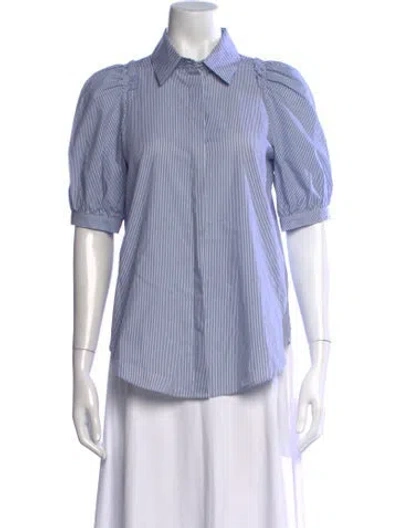 Pre-owned Goop G. Label Striped Short Sleeve Button-up Top In Blue