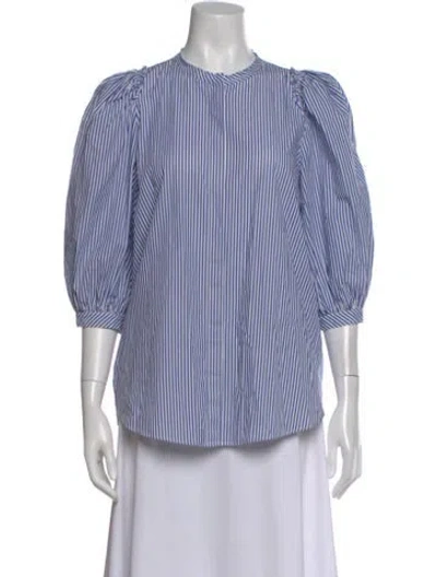 Pre-owned Goop G. Label Striped Three-quarter Sleeve Blouse In Blue