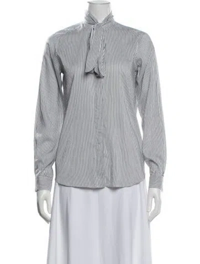 Pre-owned Goop G. Label Striped Tie Neck Button-up Top In White