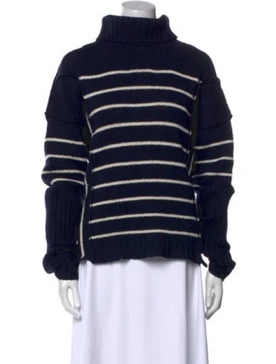 Pre-owned Goop G. Label Striped Turtleneck Sweater In Blue