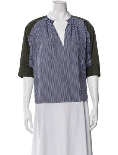 Pre-owned Goop G. Label Striped V-neck Top In Blue