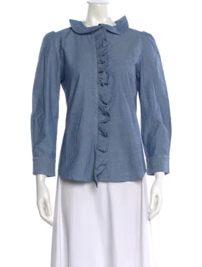 Pre-owned Goop G. Label Three-quarter Sleeve Blouse In Blue