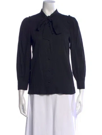 Pre-owned Goop G. Label Tie Neck Long Sleeve Blouse In Blue