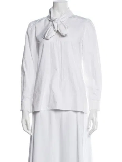 Pre-owned Goop G. Label Tie Neck Long Sleeve Blouse In White