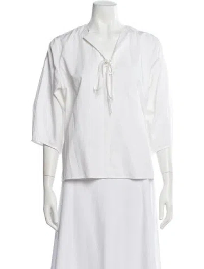 Pre-owned Goop G. Label Tie Neck Three-quarter Sleeve Top In White