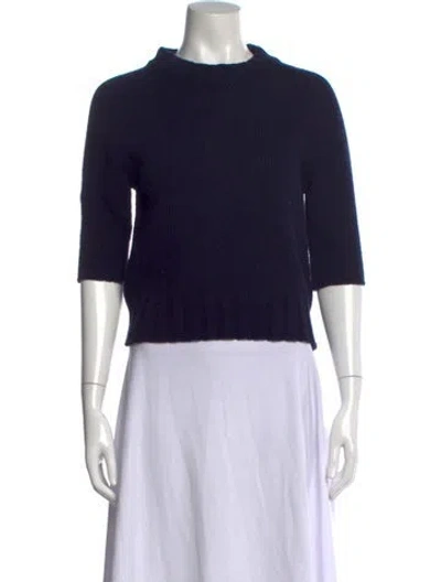 Pre-owned Goop G. Label Virgin Wool Mock Neck Sweater In Blue