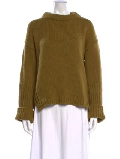 Pre-owned Goop G. Label Virgin Wool Mock Neck Sweater In Green