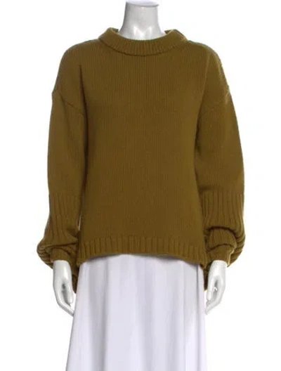 Pre-owned Goop G. Label Virgin Wool Mock Neck Sweater In Green