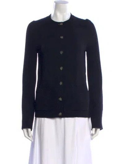 Pre-owned Goop G. Label Virgin Wool Open Front Sweater In Blue