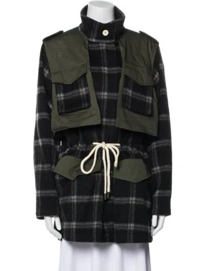 Pre-owned Goop G. Label Virgin Wool Plaid Print Coat In Black