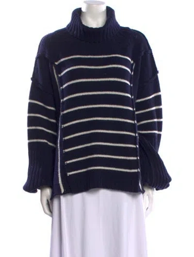 Pre-owned Goop G. Label Virgin Wool Striped Sweater In Blue
