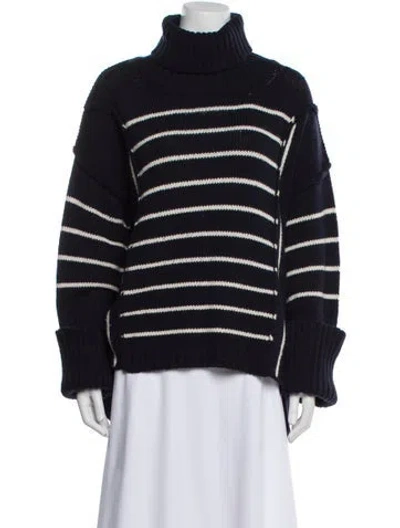 Pre-owned Goop G. Label Virgin Wool Striped Sweater In Blue