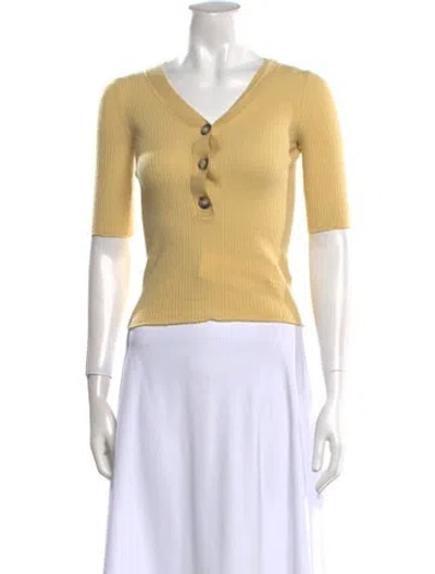 Pre-owned Goop G. Label Virgin Wool V-neck Polo In Yellow