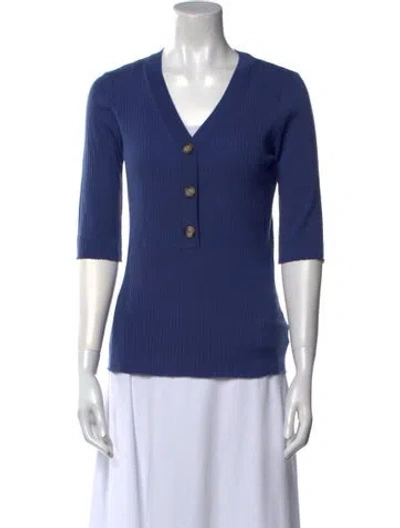 Pre-owned Goop G. Label Virgin Wool V-neck Sweater In Blue