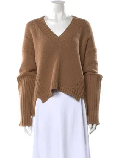 Pre-owned Goop G. Label Virgin Wool V-neck Sweater In Brown