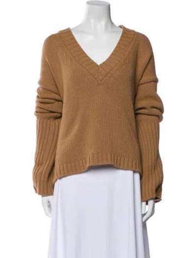 Pre-owned Goop G. Label Virgin Wool V-neck Sweater In Brown