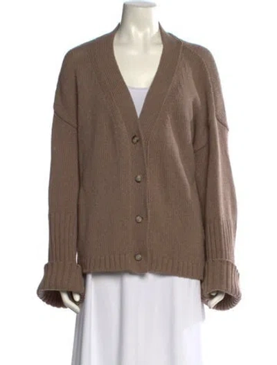 Pre-owned Goop G. Label Virgin Wool V-neck Sweater In Brown