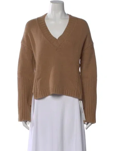 Pre-owned Goop G. Label Virgin Wool V-neck Sweater In Brown