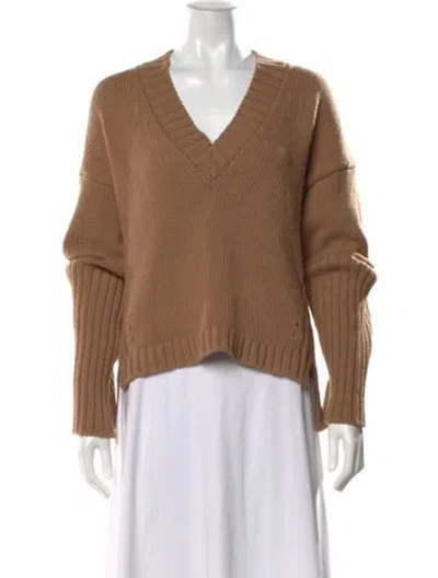 Pre-owned Goop G. Label Virgin Wool V-neck Sweater In Brown