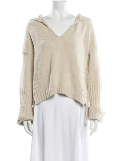 Pre-owned Goop G. Label Virgin Wool V-neck Sweater In Neutral