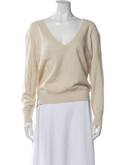 Pre-owned Goop G. Label Virgin Wool V-neck Sweater In Neutral