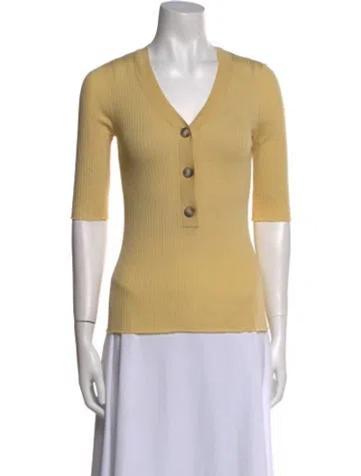 Pre-owned Goop G. Label Virgin Wool V-neck Sweater In Yellow